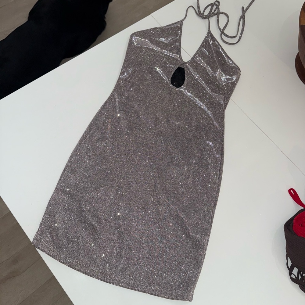 SHEIN Glittering Silver Backless Dress